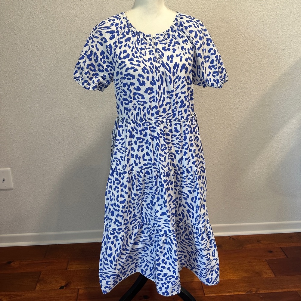 The Get Blue & White Leopard Print Dress